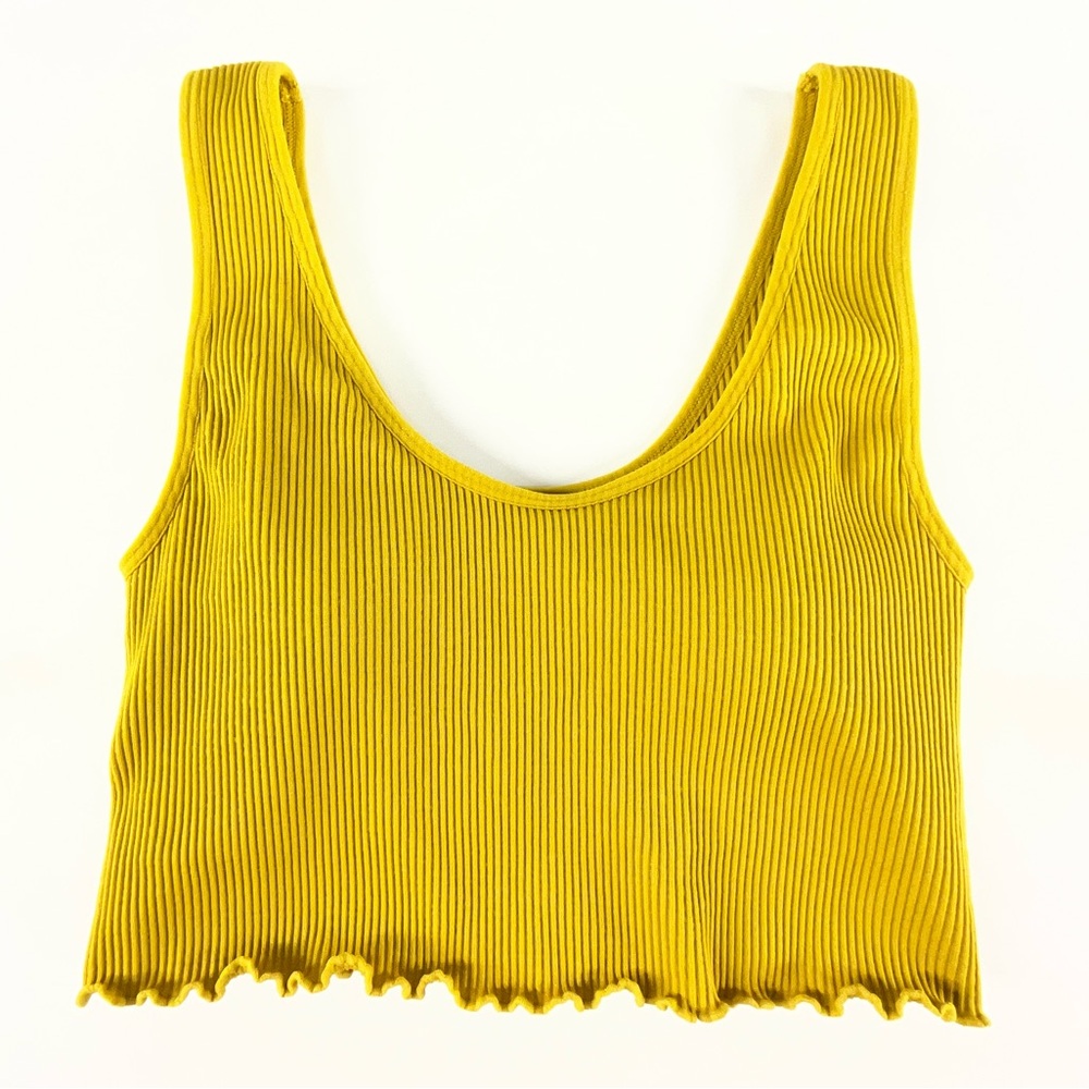Forever 21 Mustard Yellow Ribbed Womens Crop Tank Top w/ Built-In Bra Size Small